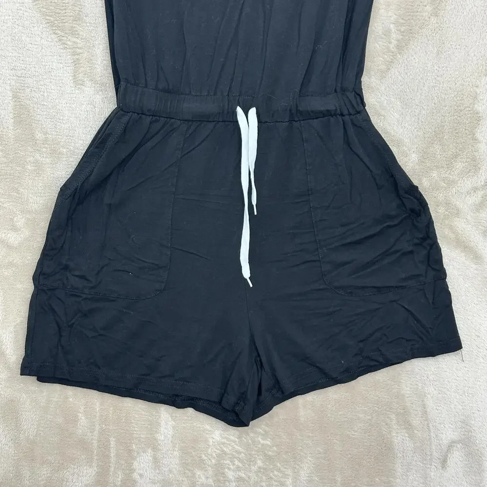 Beachsissi Romper Womens Medium Black Off Shoulder Elastic Waist Shorts Casual